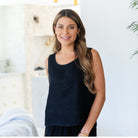 Linen Boxy Tank w/Button Back - Splendid Iris