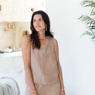 Linen Boxy Tank w/Button Back - Splendid Iris