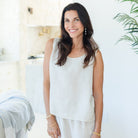 Linen Boxy Tank w/Button Back - Splendid Iris