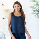 Linen Boxy Tank w/Button Back - Splendid Iris