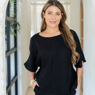 Linen Wide Mid Sleeve Top - Splendid Iris