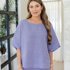 Linen Wide Mid Sleeve Top - Splendid Iris