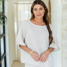 Linen Wide Mid Sleeve Top - Splendid Iris