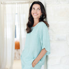 Linen Wide Mid Sleeve Top - Splendid Iris