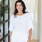 Linen Wide Mid Sleeve Top - Splendid Iris