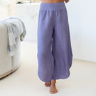 Linen Side Slit Pants - Splendid Iris
