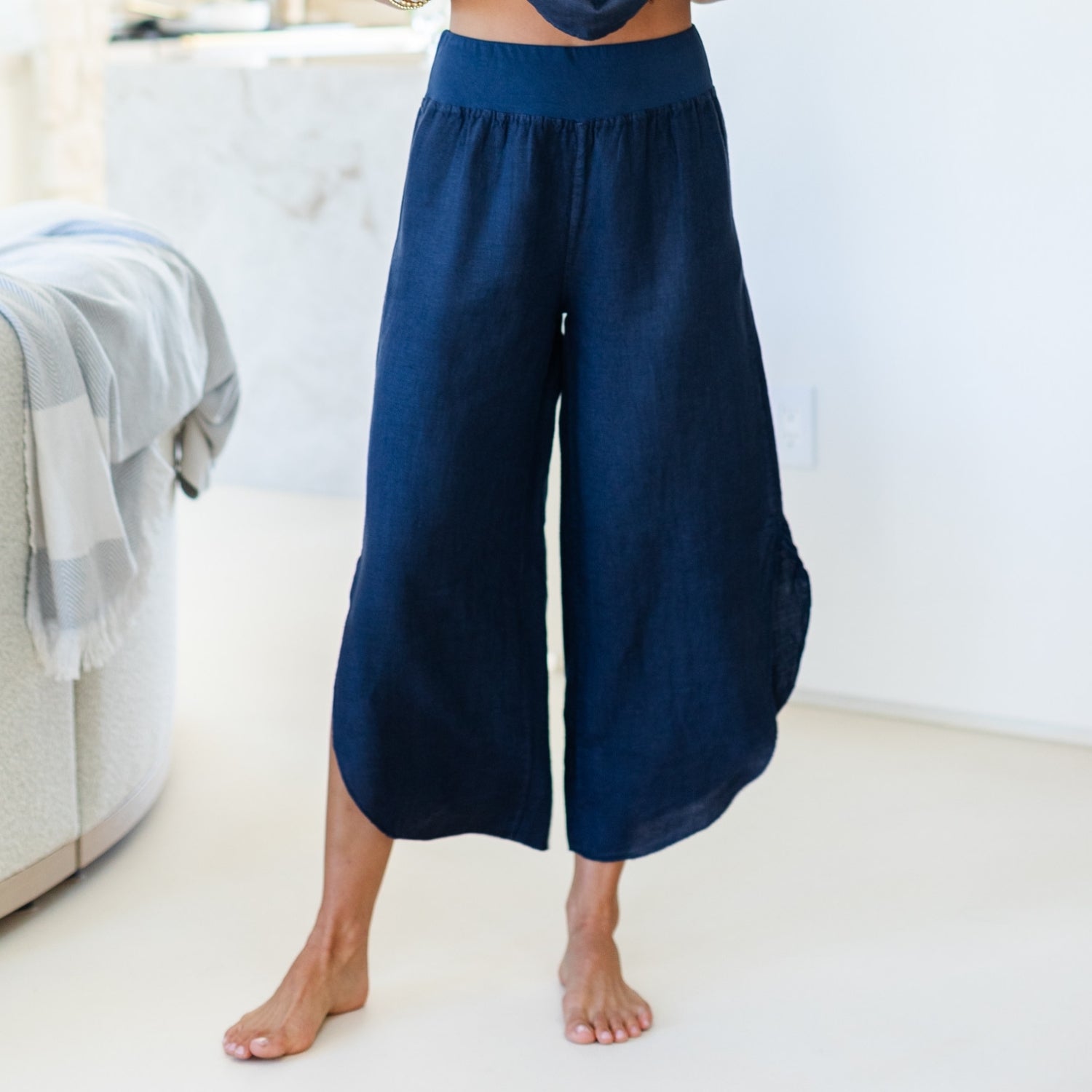 Linen Side Slit Pants - Splendid Iris