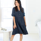 Linen 3/4 Sleeve Dress - Splendid Iris