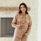 Linen Button Jacket|Top w/Fraying - Splendid Iris