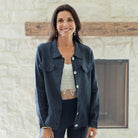 Linen Button Jacket|Top w/Fraying - Splendid Iris