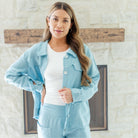 Linen Button Jacket|Top w/Fraying - Splendid Iris