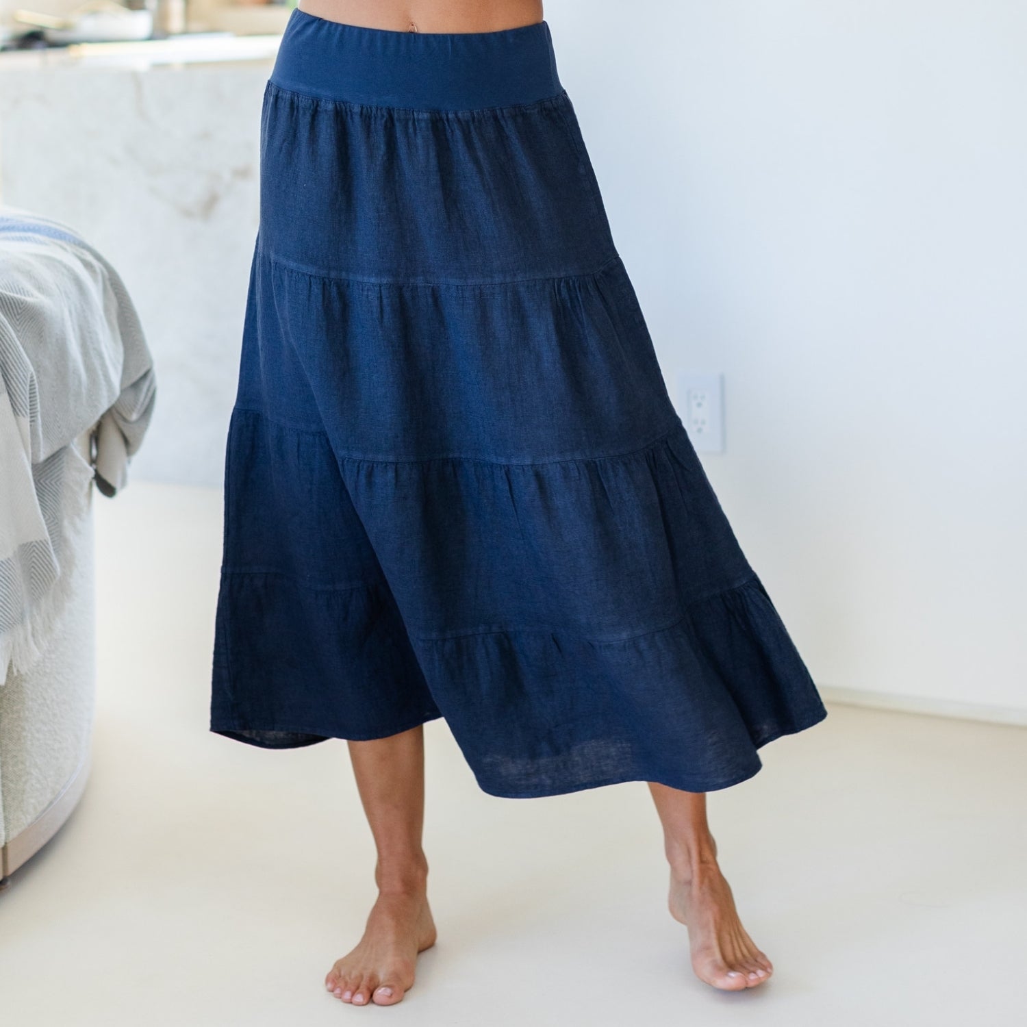 Linen Long Tiered Skirt - Splendid Iris