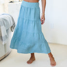 Linen Long Tiered Skirt - Splendid Iris