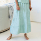 Linen Long Tiered Skirt - Splendid Iris