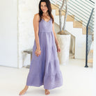 Long Tiered Spaghetti Strap Dress - Splendid Iris
