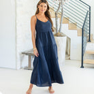 Long Tiered Spaghetti Strap Dress - Splendid Iris