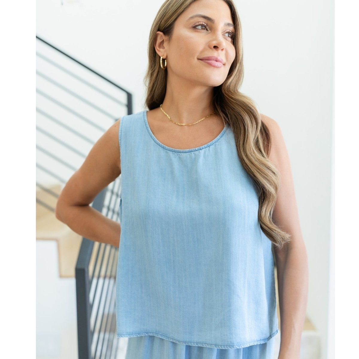 Lyocell Boxy Tank Top with Button Back S/M - Splendid Iris