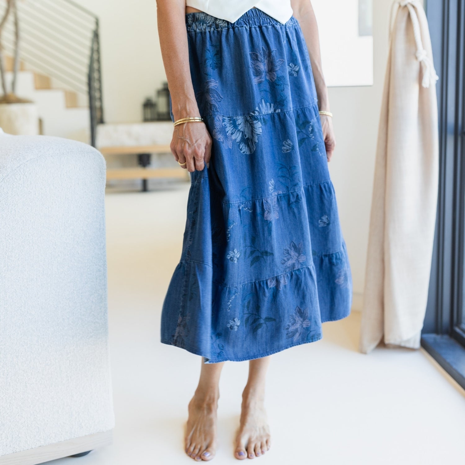 Lyocell Tiered Skirt with Scrunchie Waist - Splendid Iris