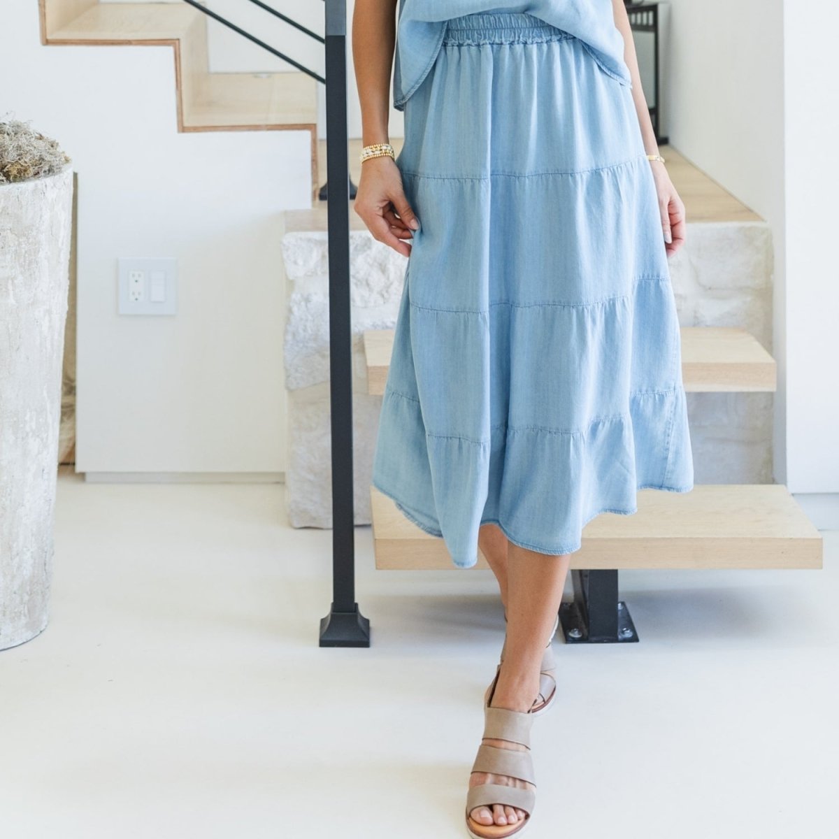 Lyocell Tiered Skirt with Scrunchie Waist - Splendid Iris