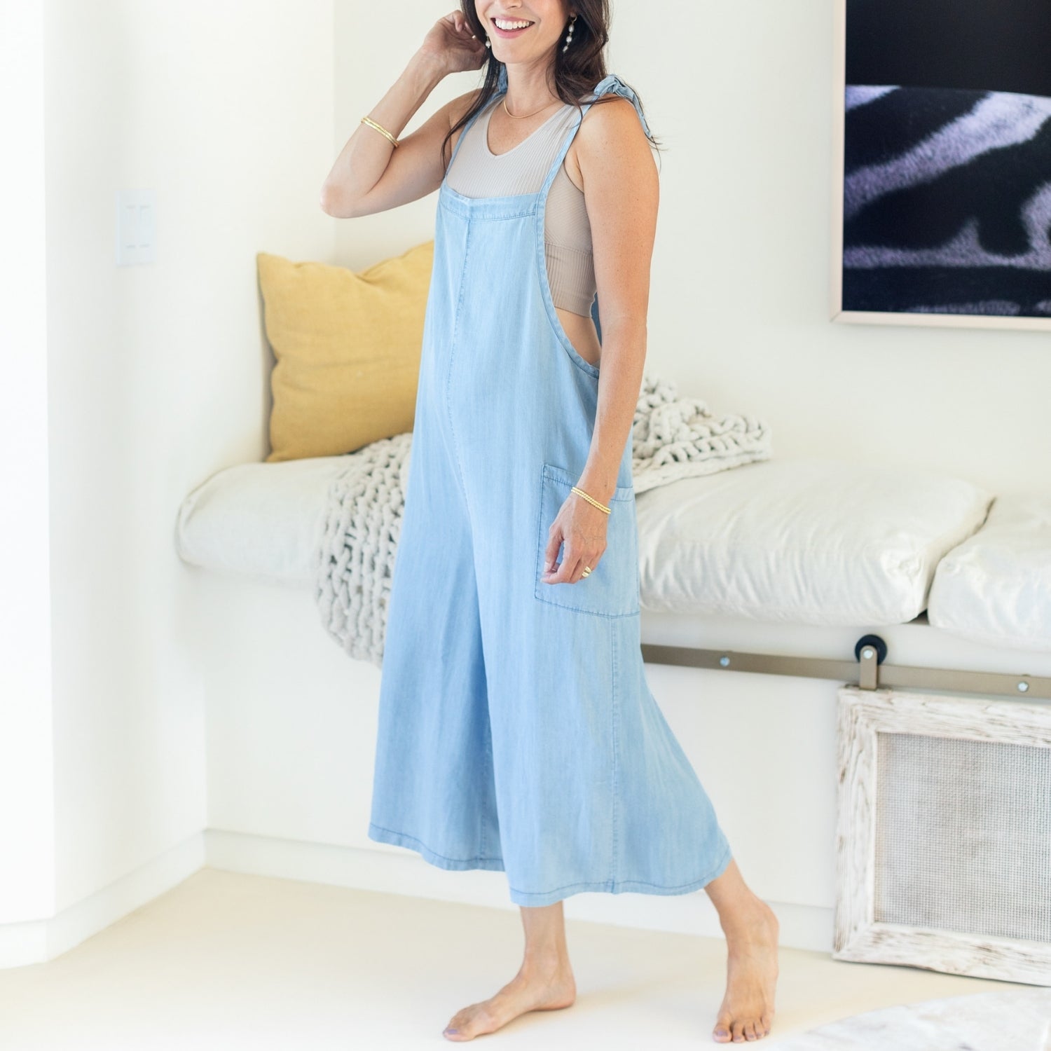 Lyocell Adjustable Romper with Side Pockets - Splendid Iris