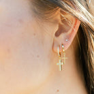 Pave Huggies - Cross - Splendid Iris