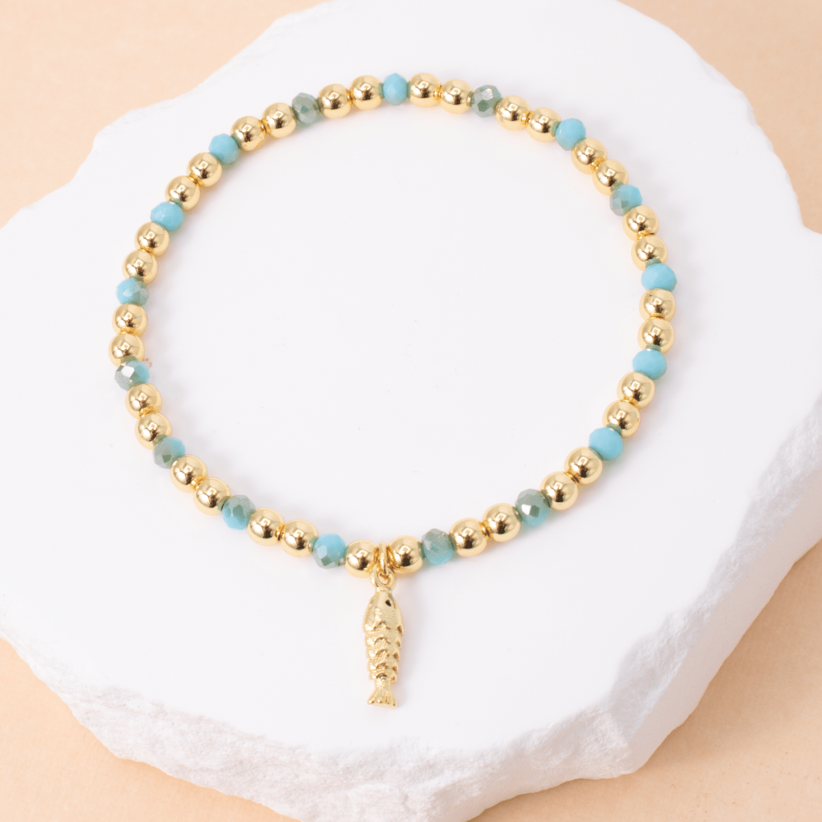 Fish Charm Beaded Stretch Bracelet - Splendid Iris