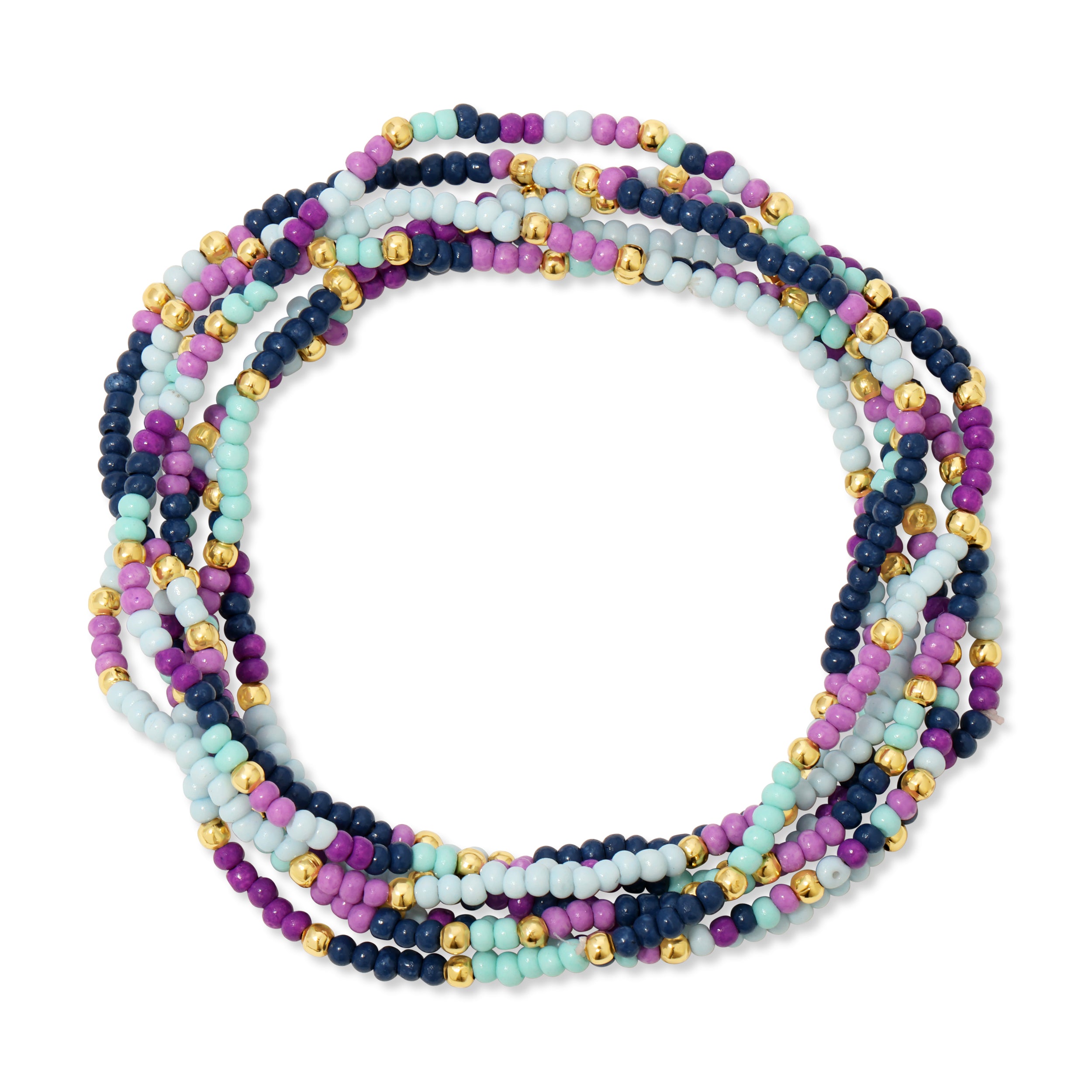 Set/8 Assorted 2mm Gold Seed Bead Bracelets - Splendid Iris