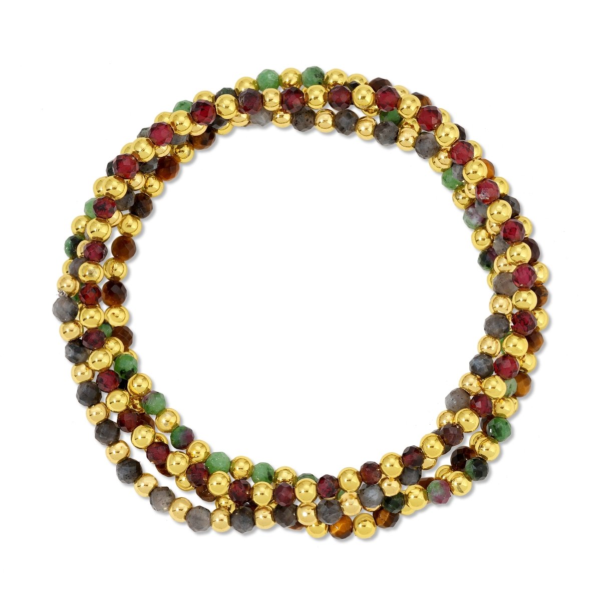 Set/4 3mm Stretch Bead & Stone Bracelets - Splendid Iris