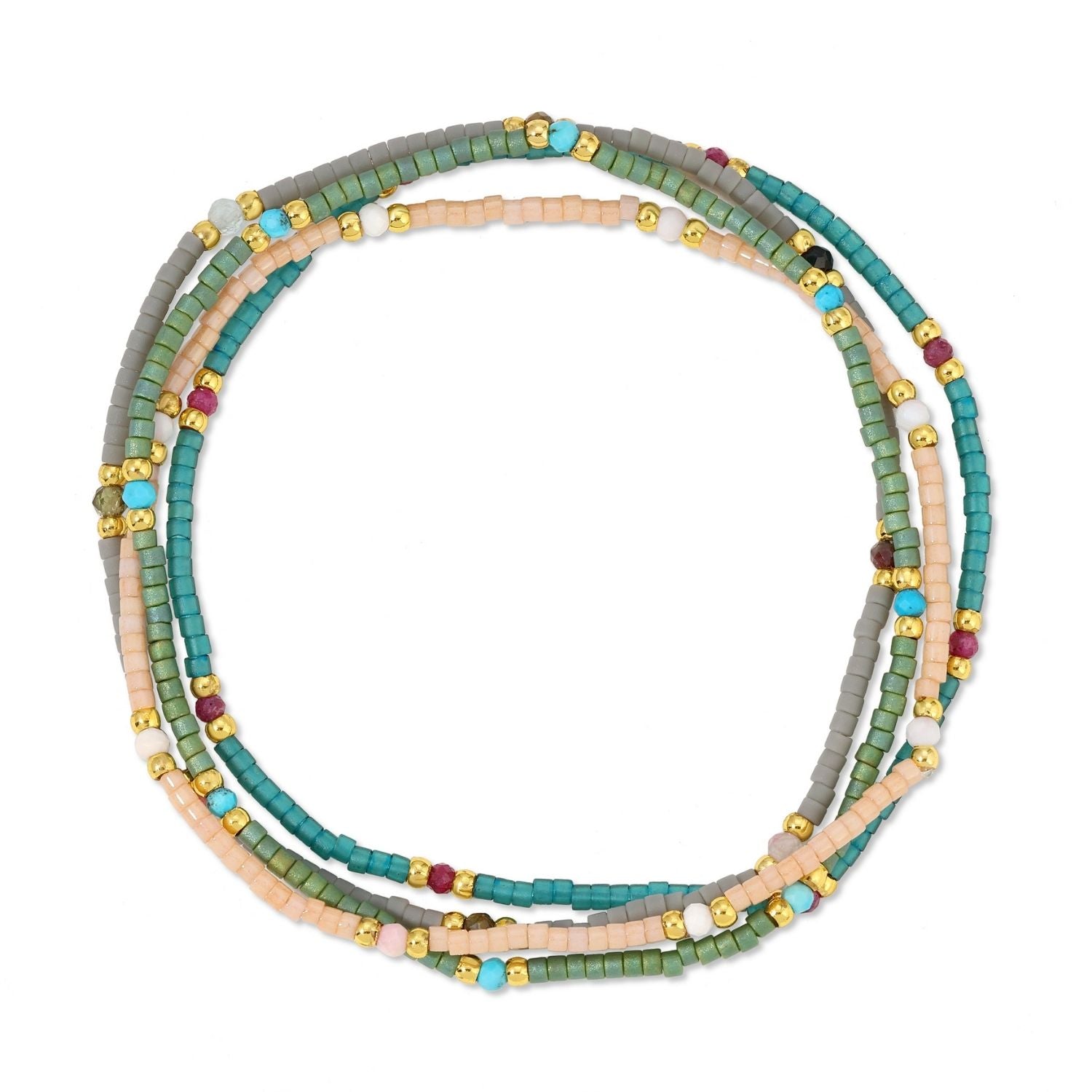 Set/4 Stone Accented Miyuki Delica Stretch Bracelets - Splendid Iris