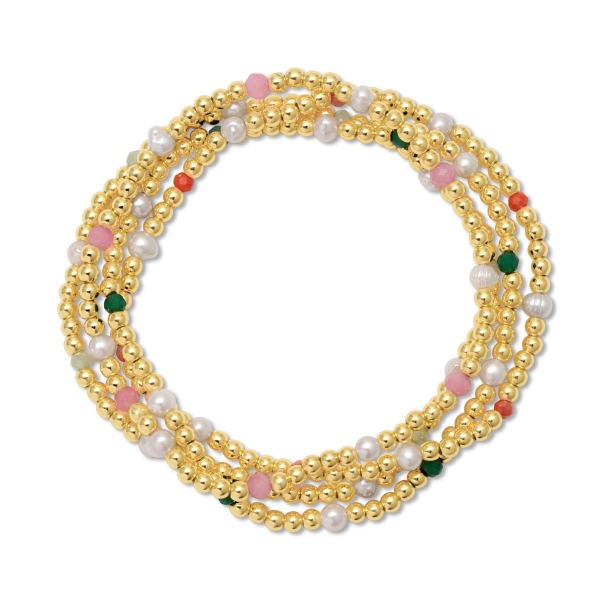 Set/4 Pearl & Crystal Accent Beaded Stretch Bracelet Set - Splendid Iris