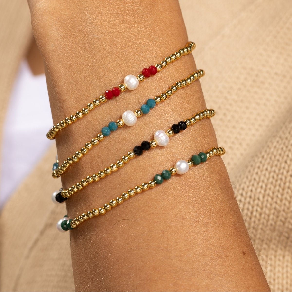 Beaded Crystal & Pearl Stretch Bracelet - Splendid Iris