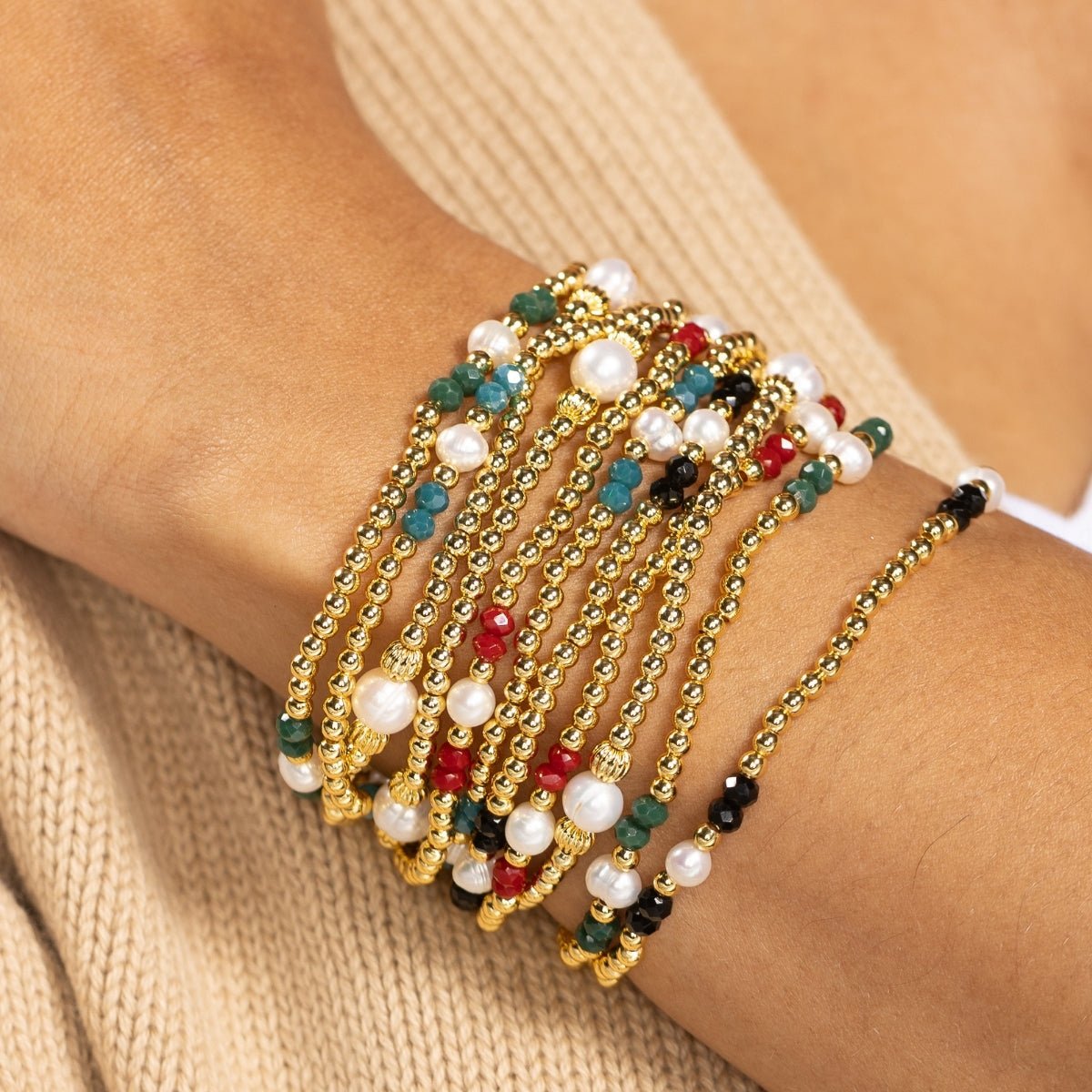 Beaded Crystal & Pearl Stretch Bracelet - Splendid Iris