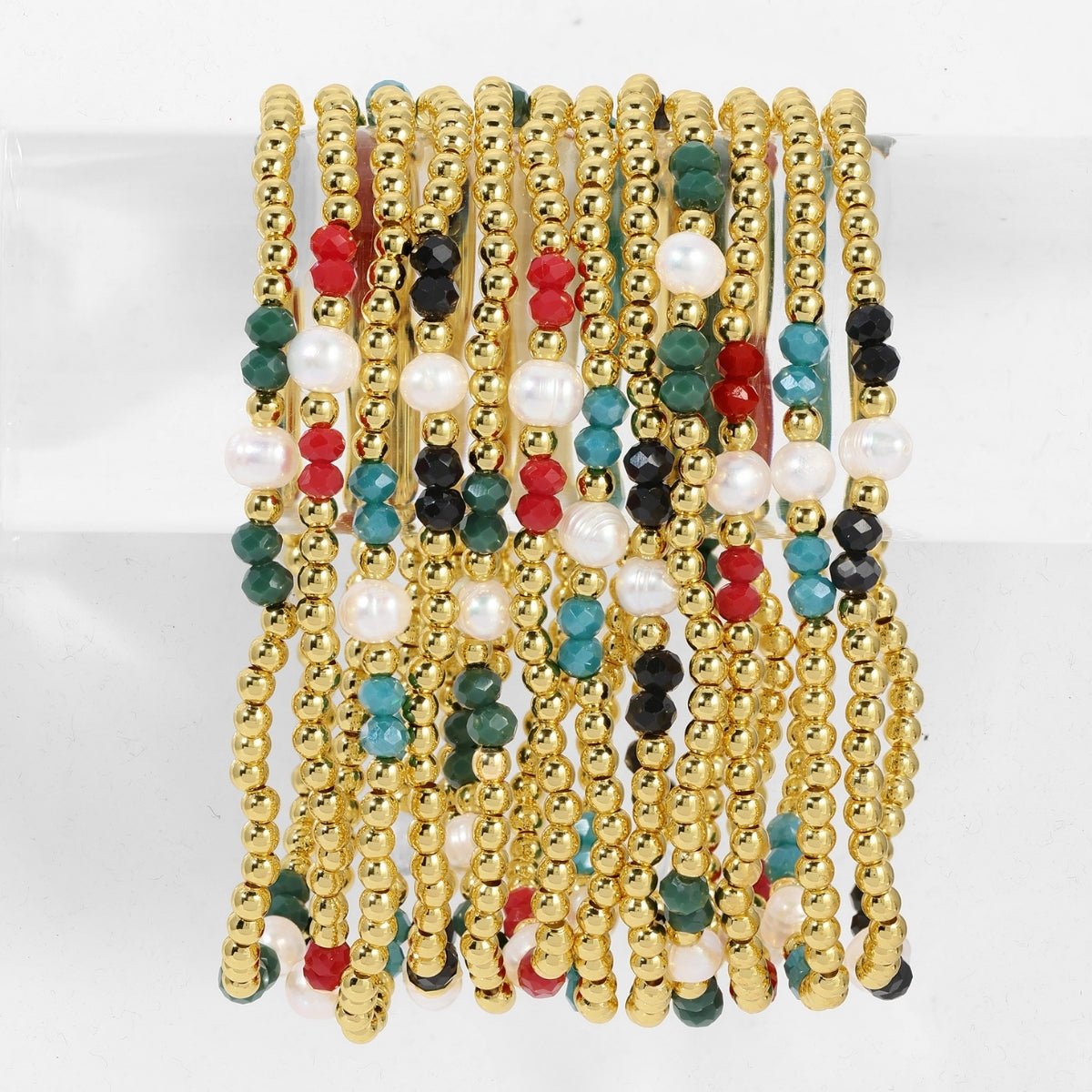 Beaded Crystal & Pearl Stretch Bracelet - Splendid Iris