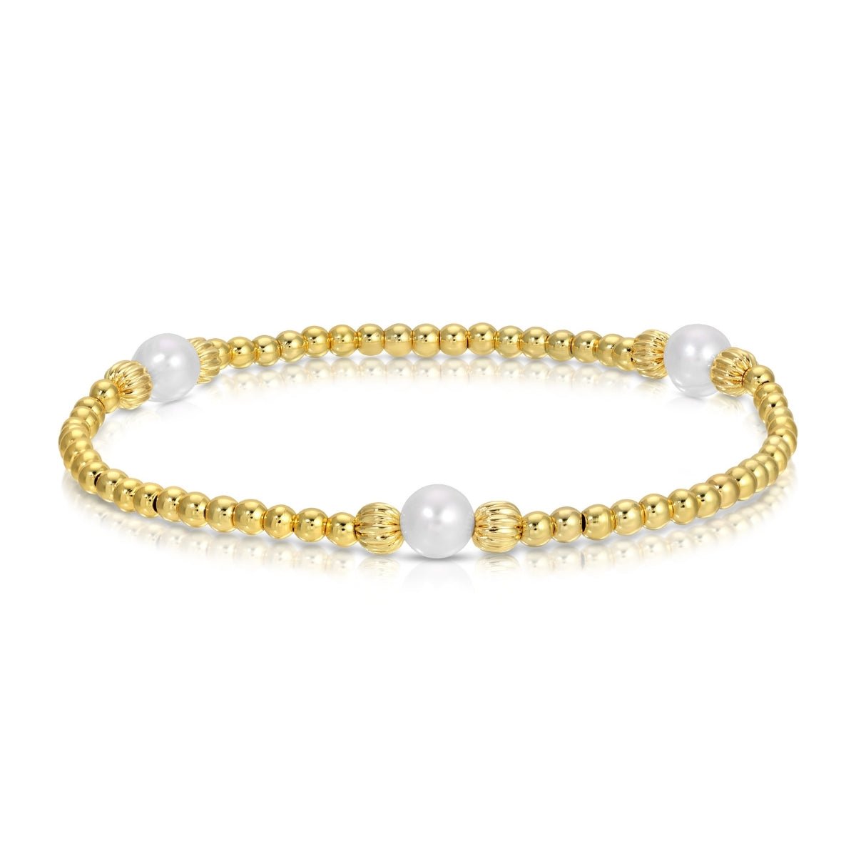 Textured Beads Stretch Bracelets with Pearls - Splendid Iris