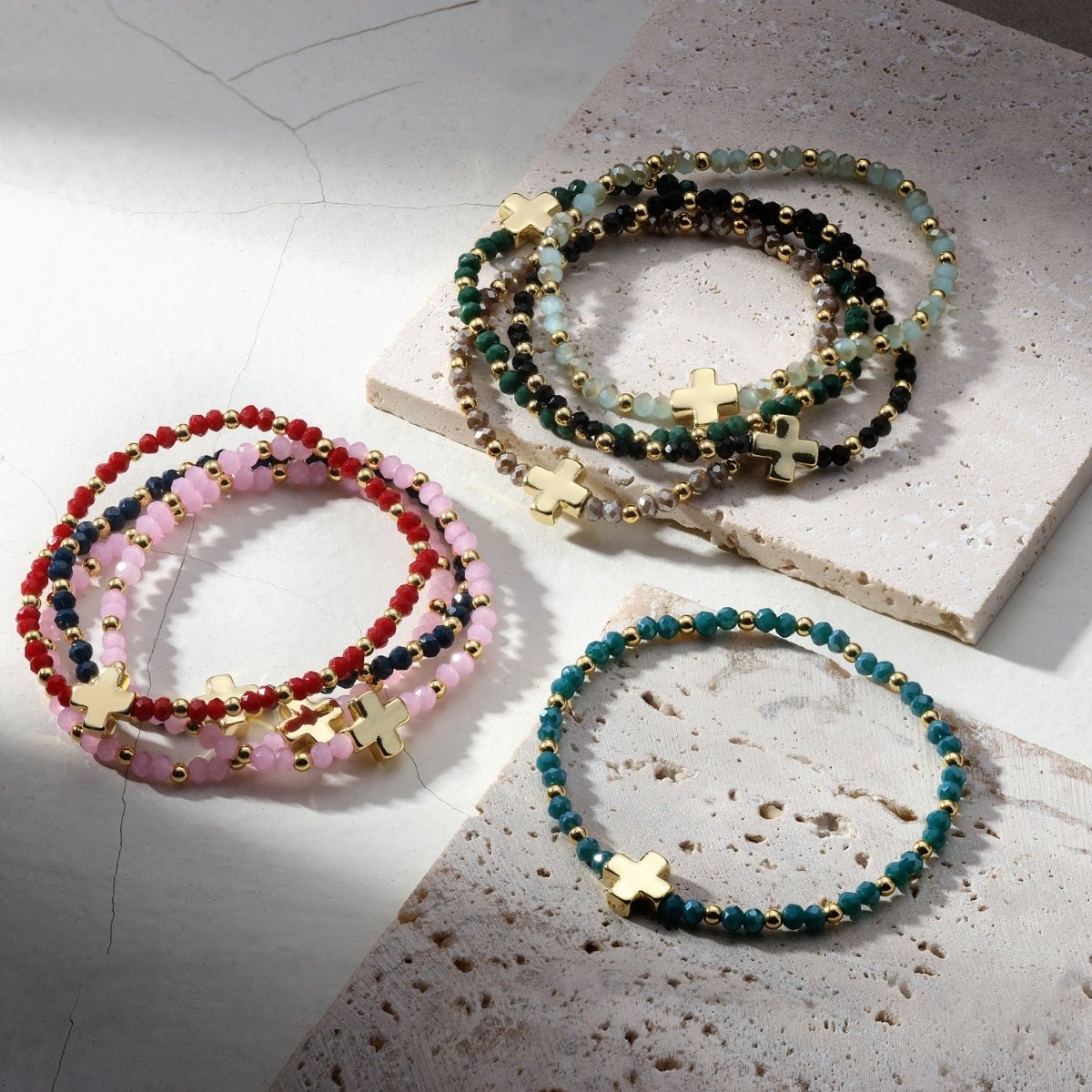 Colorful Balanced Cross Beaded Stretch Bracelet - Splendid Iris