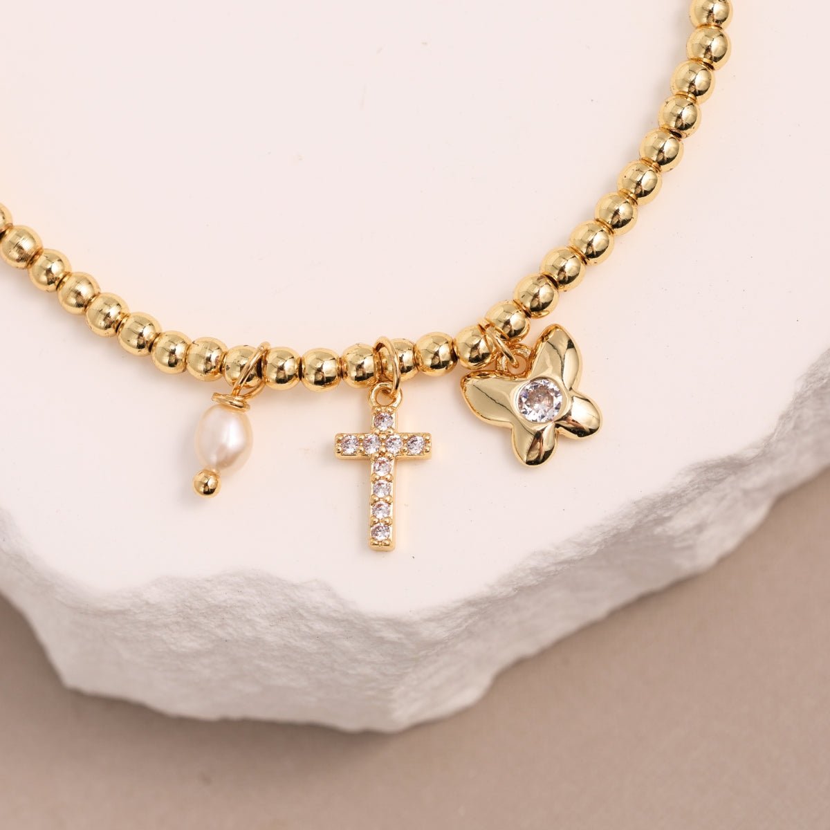 Renewal & Faith Gold Stretch Bracelet - Splendid Iris