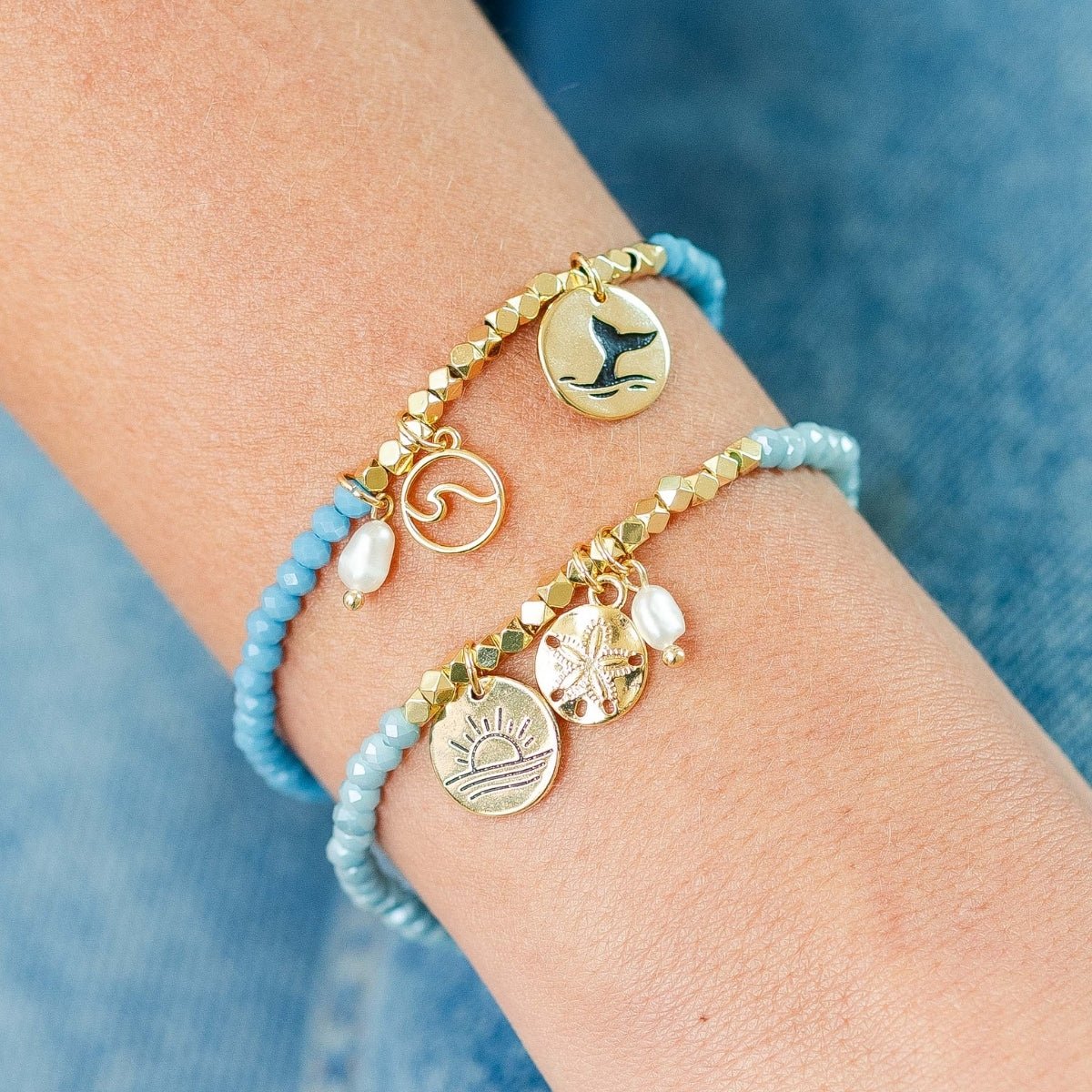 Whale's Tail and Wave Stretch Charm Bracelet - Splendid Iris