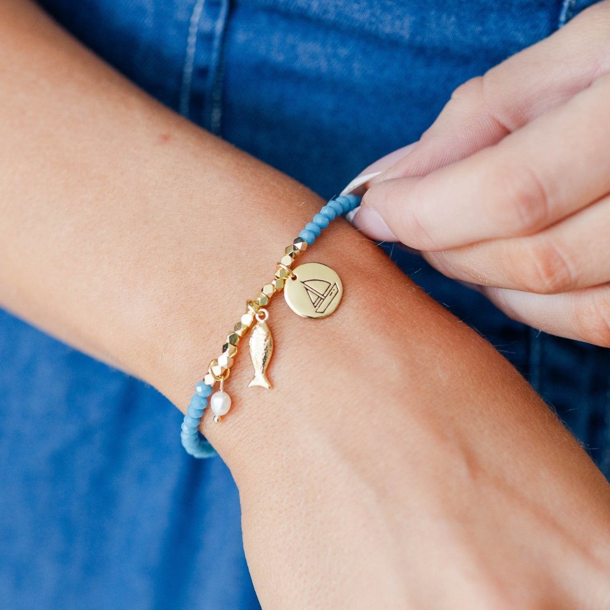 Sailboat and Fish Stretch Charm Bracelet - Splendid Iris
