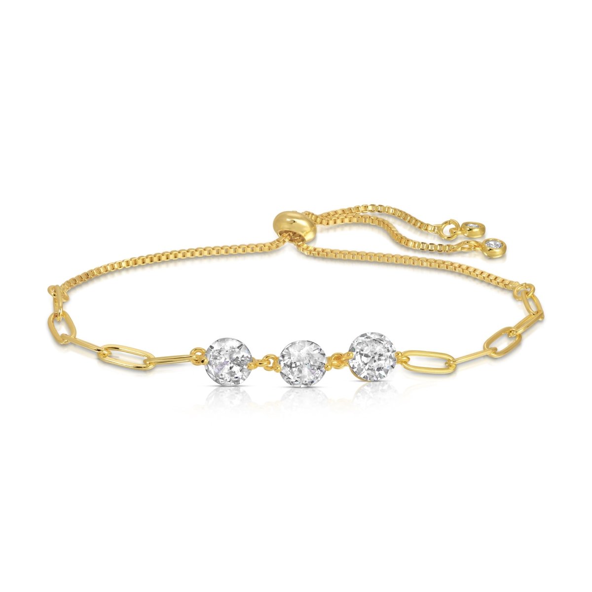 Triple Faux Diamond Paperclip Pulley Bracelet - Splendid Iris