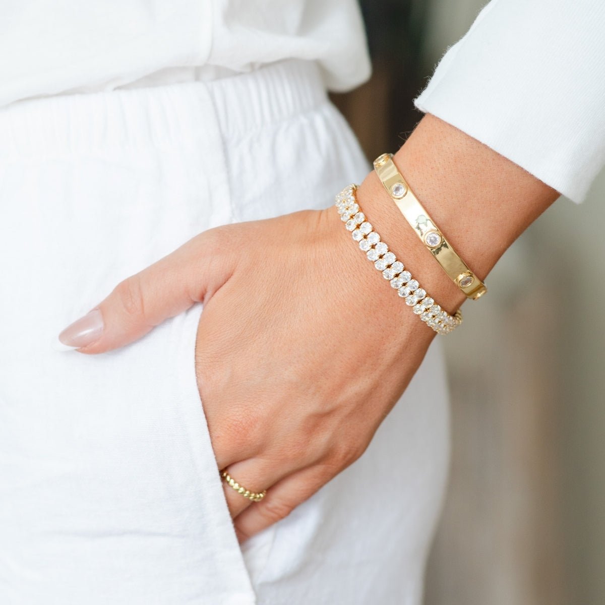 Double Row Faux Diamond Tennis Bracelet - Splendid Iris