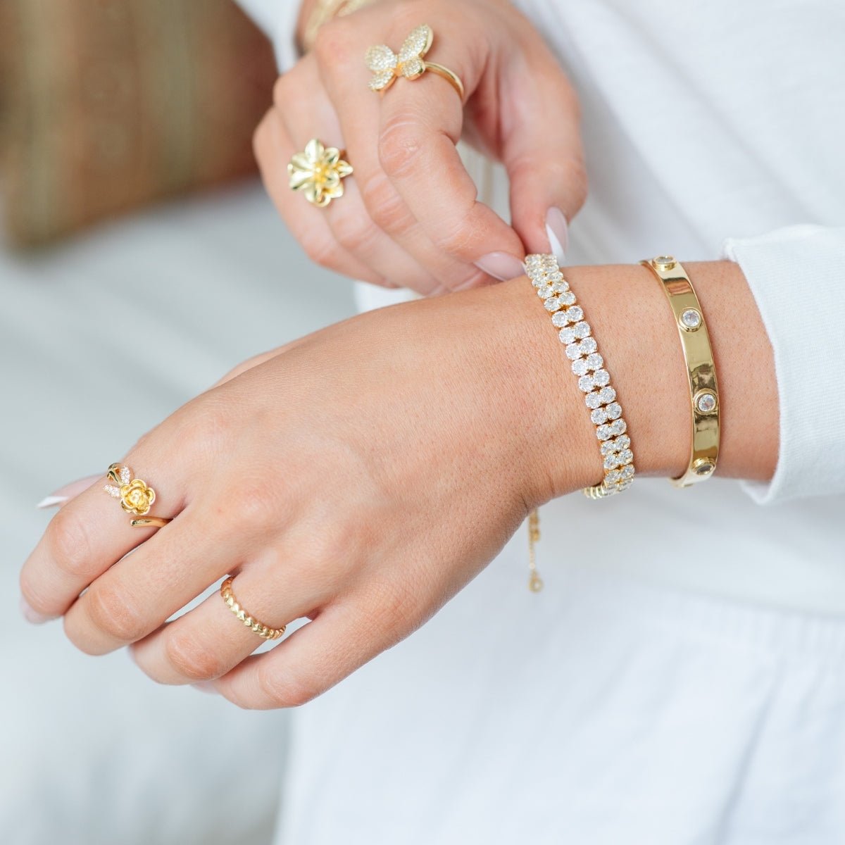 Double Row Faux Diamond Tennis Bracelet - Splendid Iris