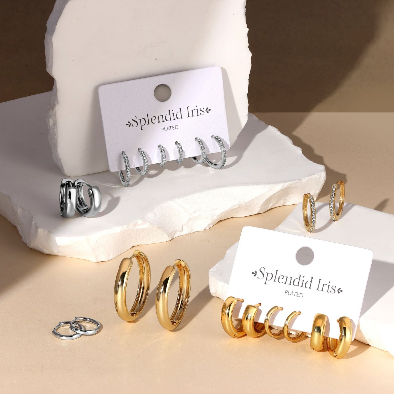 Combo 3, Delicate Pave Huggies - Splendid Iris