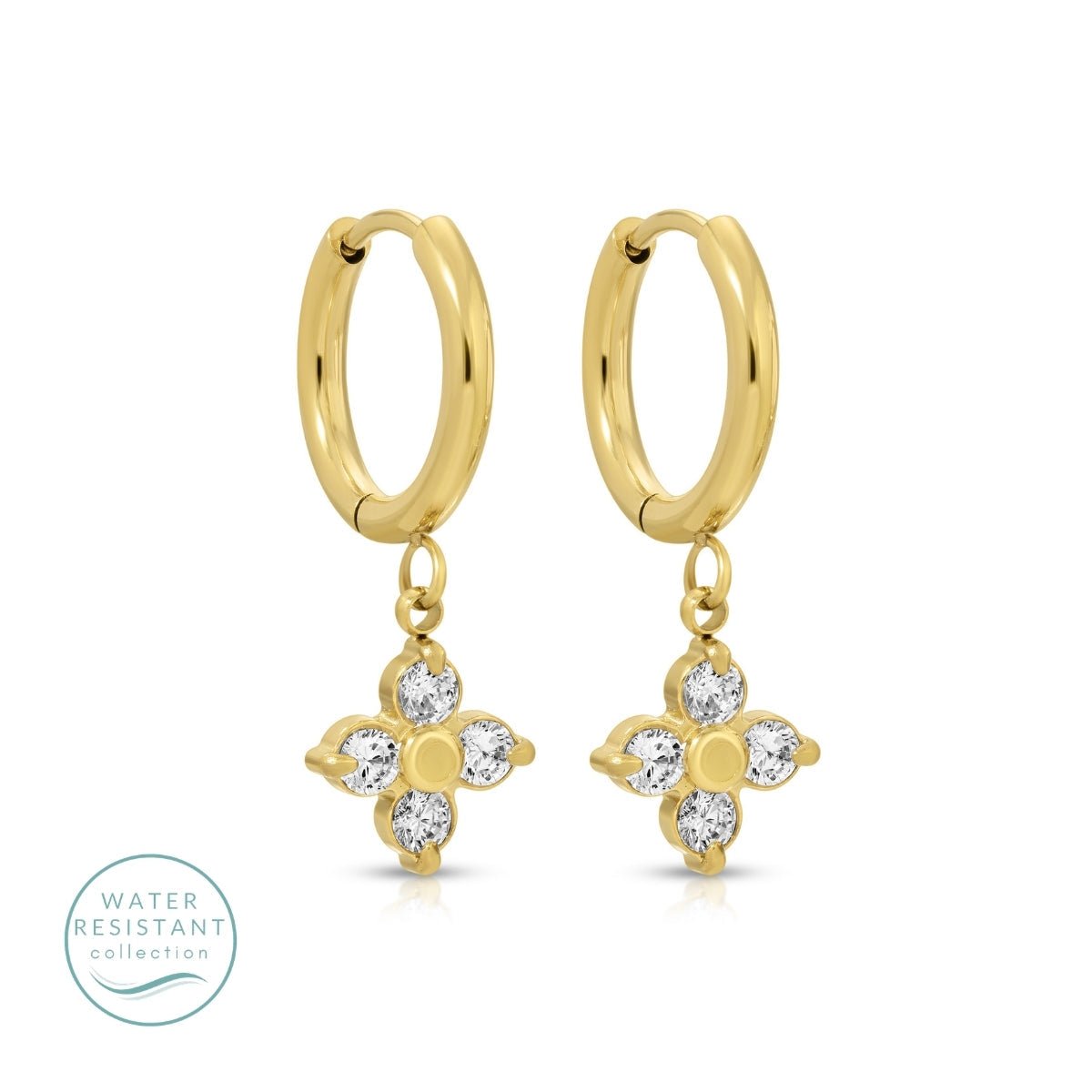 Simple Huggies with CZ Flower, Water-Resistant - Splendid Iris