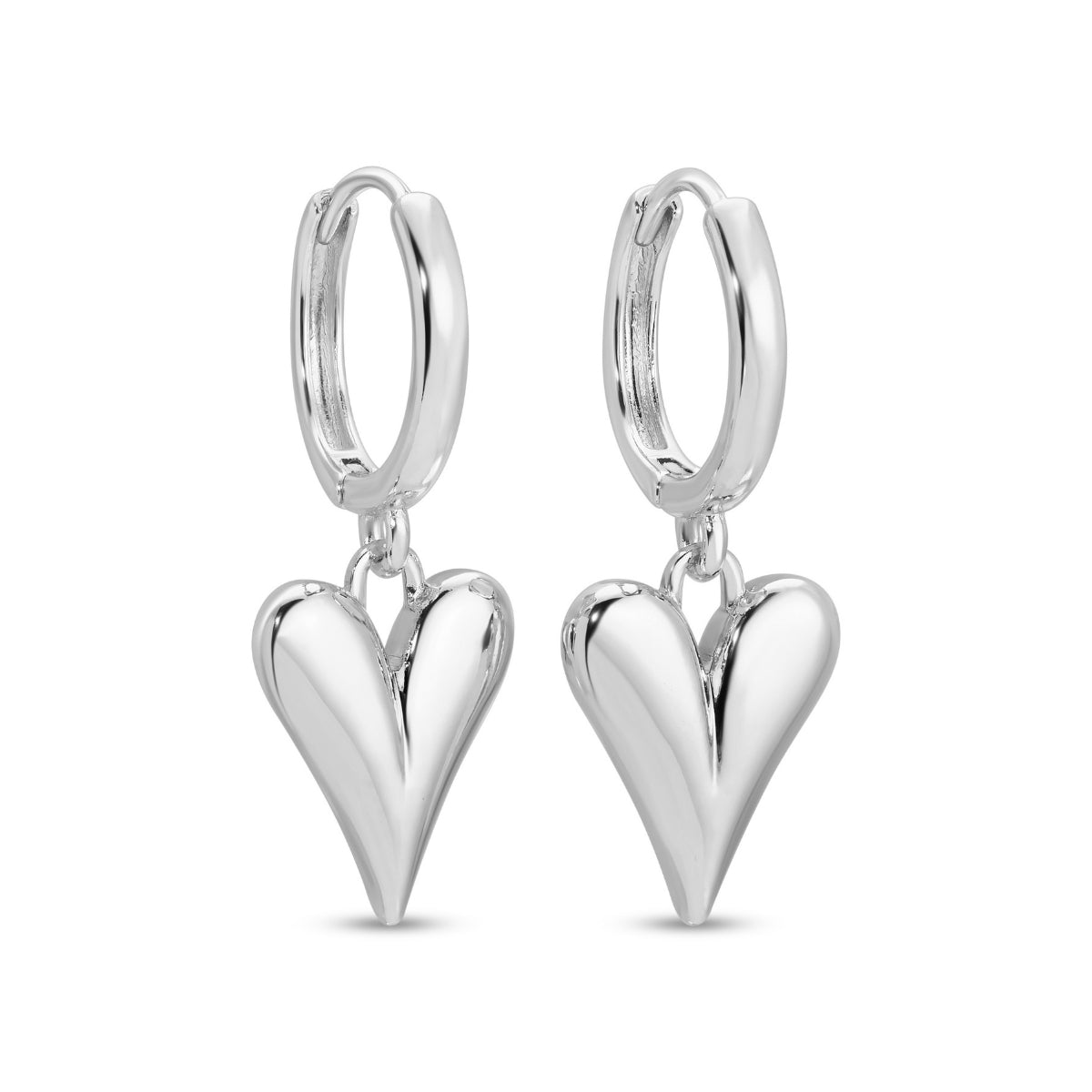 Silver heart-shaped earrings on a white background