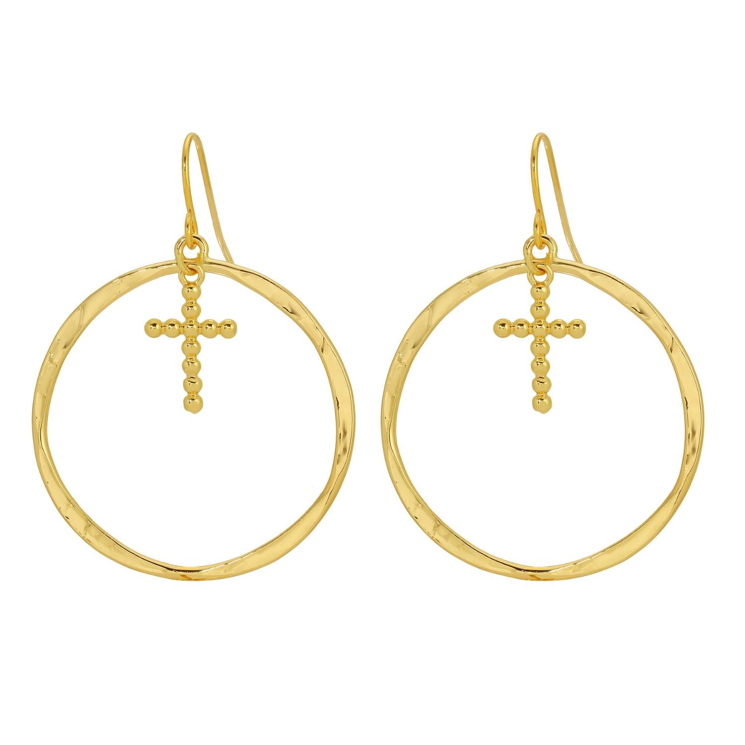 Open Drop Earrings with Cross Charm - Splendid Iris