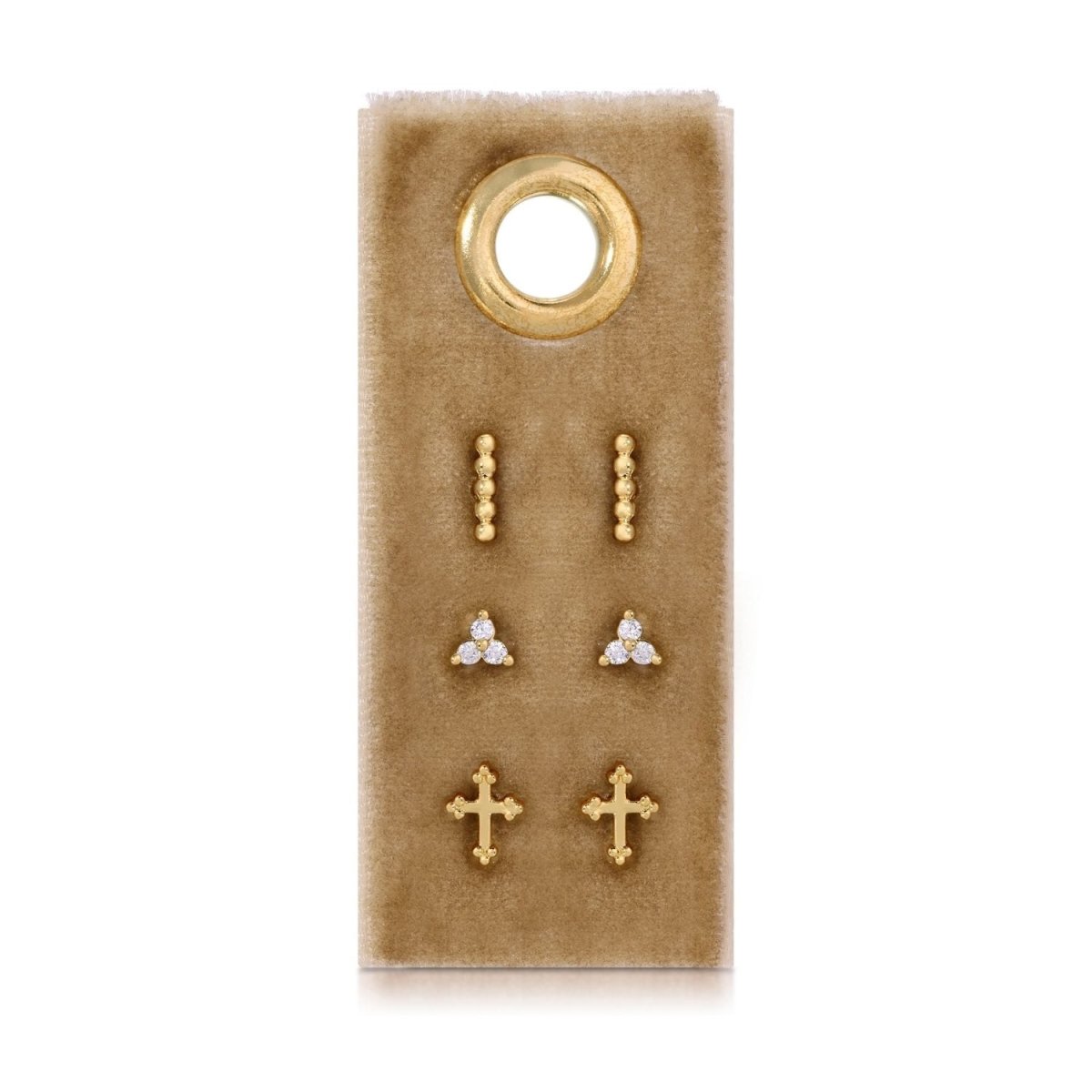 Cross Accented Set/3 Stud Set on Velvet Tag - Splendid Iris
