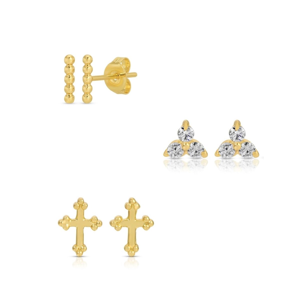 Cross Accented Set/3 Stud Set on Velvet Tag - Splendid Iris