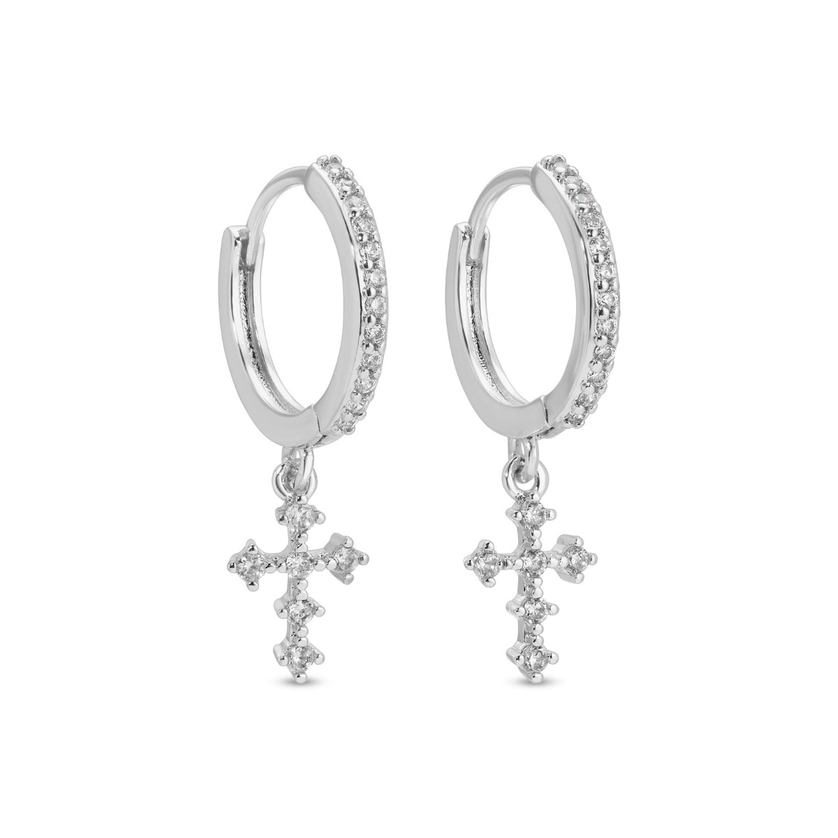 Sparkly Cross Drop Huggies - Splendid Iris