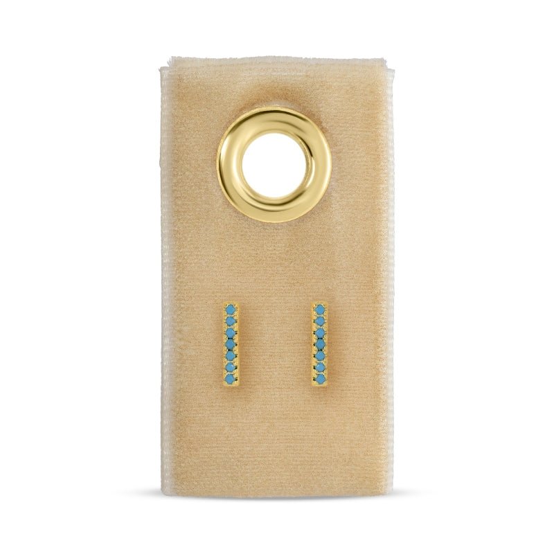 Light Blue Pavé Bar Studs On Velvet Tag - Splendid Iris