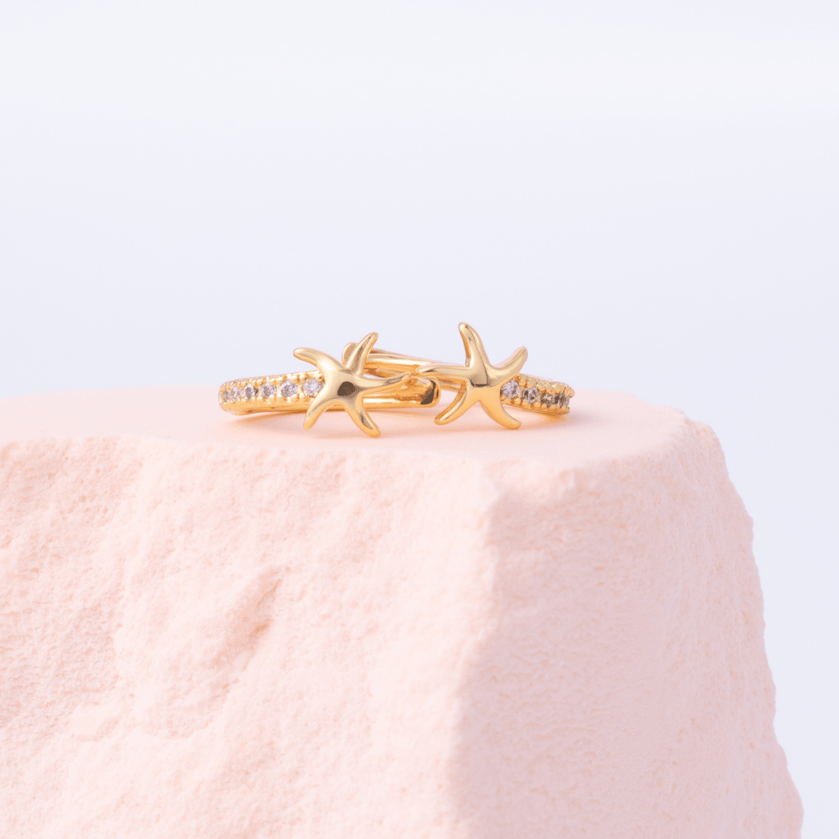 Starfish Accented Pavé Huggies - Splendid Iris